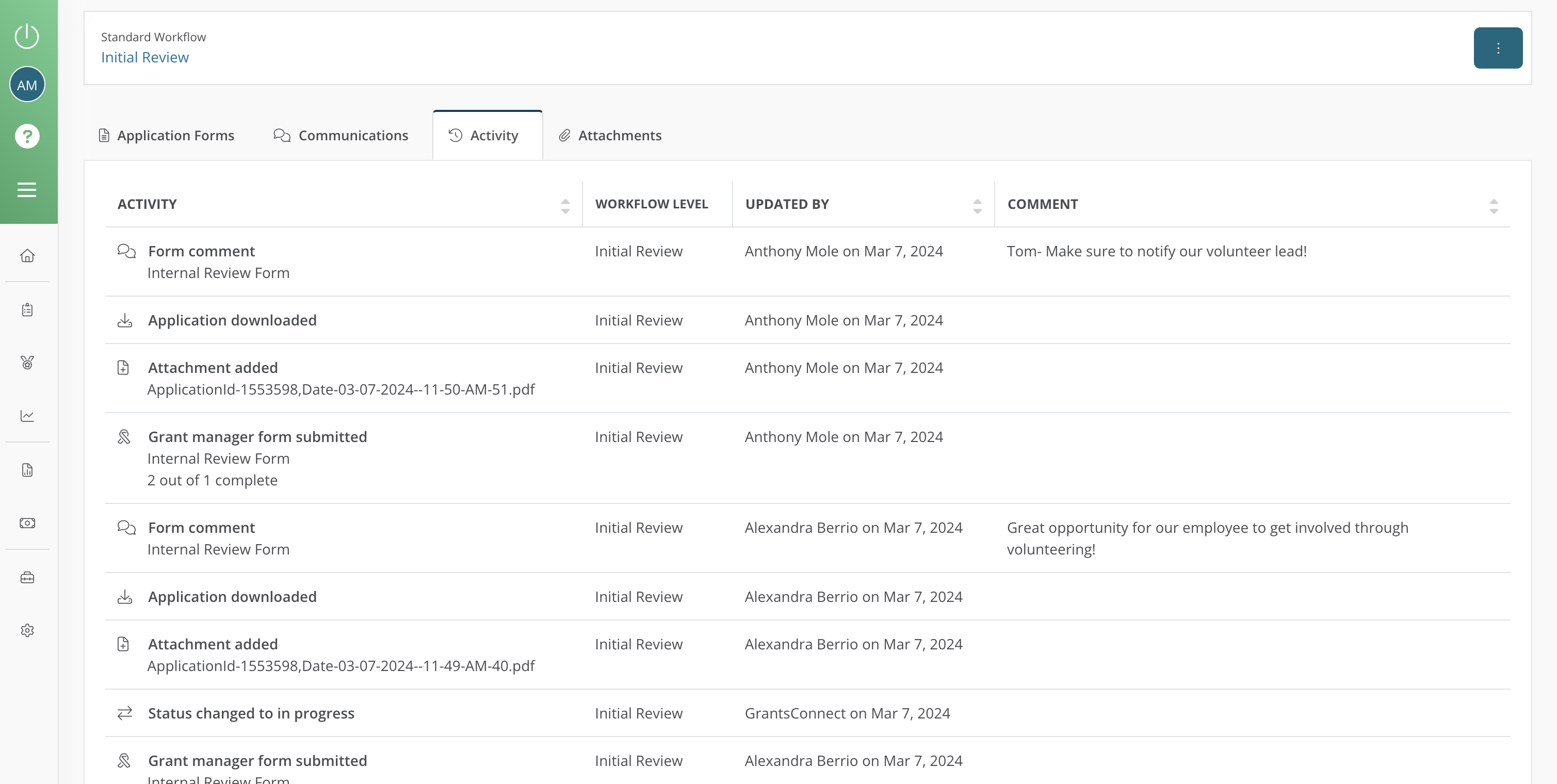 screenshot of YourCause GrantsConnect